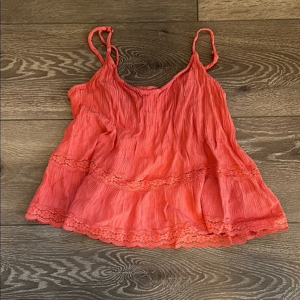 Coral Lace Trim Women's Top